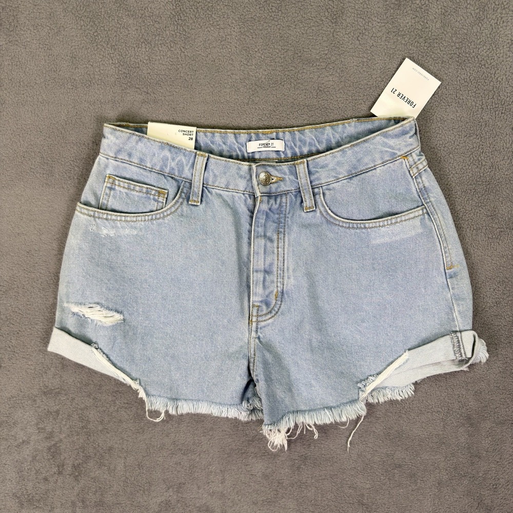 New Forever 21 Shorts Womens 28 Blue Light Wash Concert Short High Rise Fringe